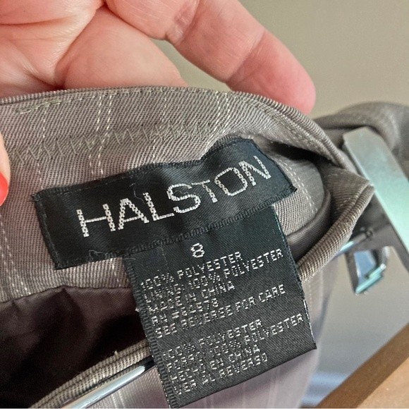 HALSTON vintage green 2-piece skirt and suede vest suit set - Picture 5 of 12